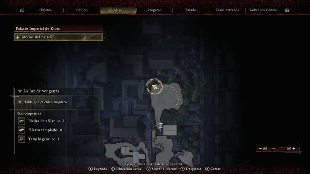 Onimusha: Way of the Sword - Glifos Oni, ubicaci�n del Glifo oni de la zona del Gran Nue en el Palacio Imperial de Kioto