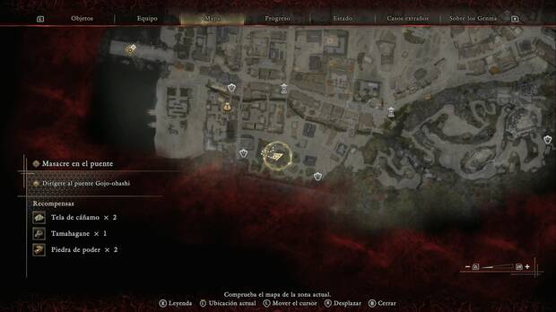 Onimusha: Way of the Sword - Masacre en el puente; patio con enemigos de la zona suroeste de los campos del suroeste con un ba�l que contiene Piedras de afilar y Tela de algod�n