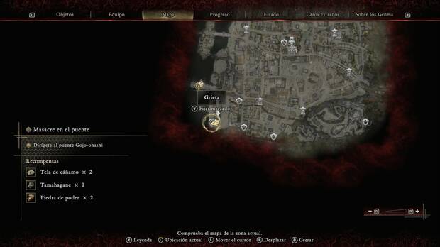Onimusha: Way of the Sword - Masacre en el puente; ubicaci�n de la grieta de la esquina suroeste del mapa de Kioto