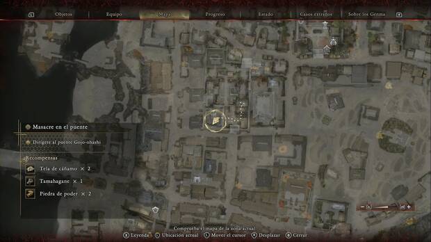 Onimusha: Way of the Sword - Masacre en el puente; ubicaci�n del glifo Oni del Templo antiguo, al norte del cruce que lleva al atajo a los campos
