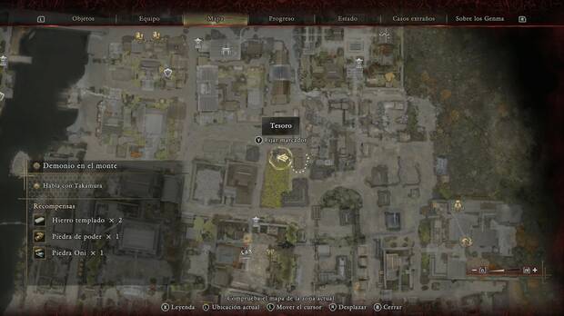 Onimusha: Way of the Sword - Demonio en el monte; ubicaci�n del tesoro al norte del espejo de la Calle Higashioji