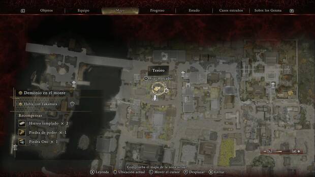 Onimusha: Way of the Sword - Demonio en el monte; ubicaci�n del tesoro en el patio de la casa cerrada de la parte central del noroeste de Kioto
