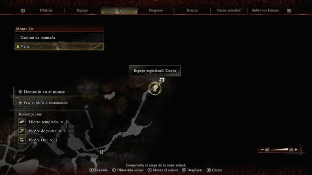 Onimusha: Way of the Sword - Demonio en el monte; ubicaci�n del espejo espiritual Cueva a la entrada del Valle del Monte Oe