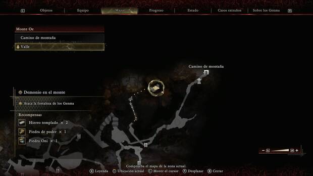 Onimusha: Way of the Sword - Demonio en el monte; ubicaci�n del glifo Oni cerca de la zona de entrada del Valle del Monte Oe