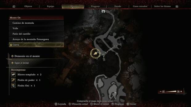 Onimusha: Way of the Sword - Demonio en el monte; ubicaci�n de la caja de las celdas con Hierro templado y Tela de algod�n
