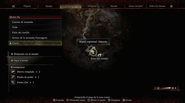 Onimusha: Way of the Sword - Demonio en el monte; ubicaci�n del espejo espiritual Almac�n
