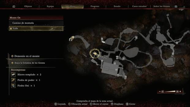 Onimusha: Way of the Sword - Demonio en el monte; ubicaci�n del ba�l en la zona de las cajas del monte oe que contiene Hierro