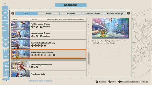 Marvel Tokon Fighting Souls - Comandos secretos de Deadpool; comandos del Healing Agura (Agura curativa) de Deadpool