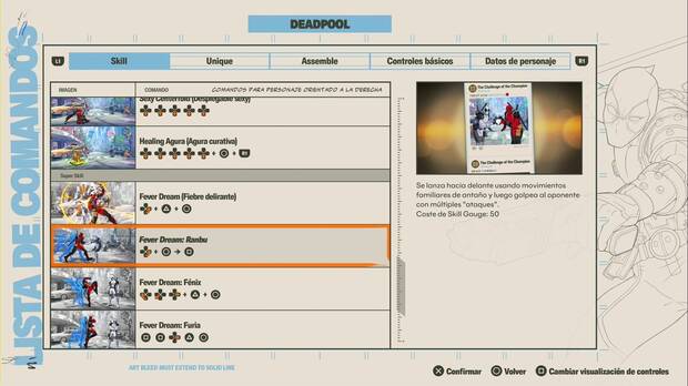Marvel Tokon Fighting Souls - Comandos secretos de Deadpool; comandos del Fever Dream: Ranbu de Deadpool