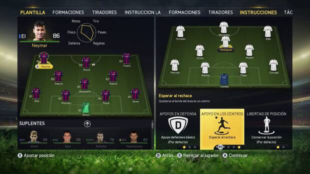 El nuevo men� de alineaciones, mucho m�s vistoso y pr�ctico.