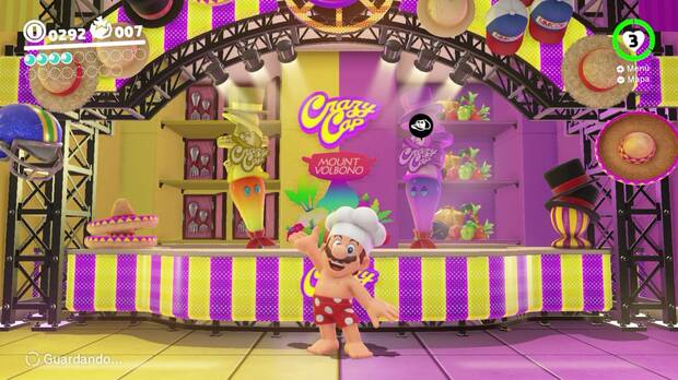 En las tiendas de cada mundo podemos desbloquear nuevos trajes y sombreros para Mario. El traje ya conocido como 'Mario pezones' ha sido una de las sensaciones de los �ltimos d�as.