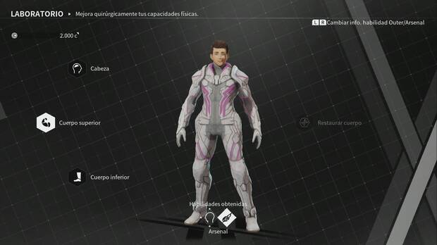 Podemos evolucionar nuestro avatar a trav�s de tres ramas de habilidades y talentos, pero van transformando est�ticamente su cabeza, cuerpo y piernas hasta que cada vez parece m�s robot y menos humano.