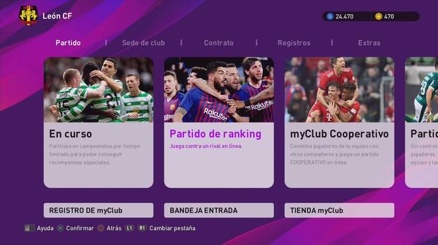 MyClub vuelve a ser el modo estrella del multijugador con partidos con ranking, cooperativos, contra la CPU, fichajes, subastas, ojeadores…