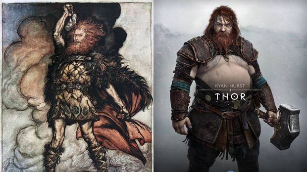 Comparativa del Thor mitolgico vs el de God of War: Ragnarok.