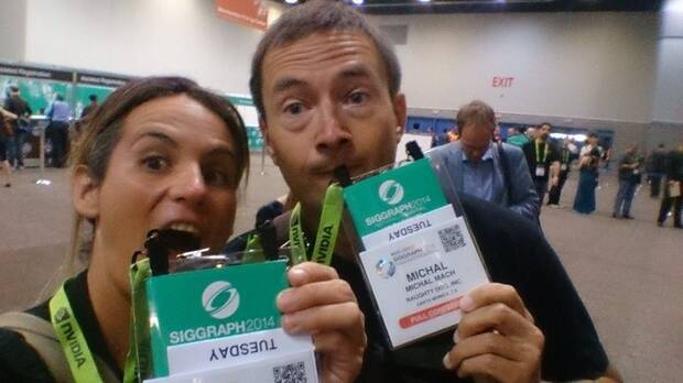 Soria con Michal Mach en la convención de computación gráfica Siggraph.