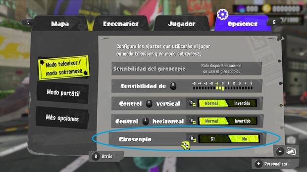 Splatoon 3 - Activar o desactivar el control por giroscopio