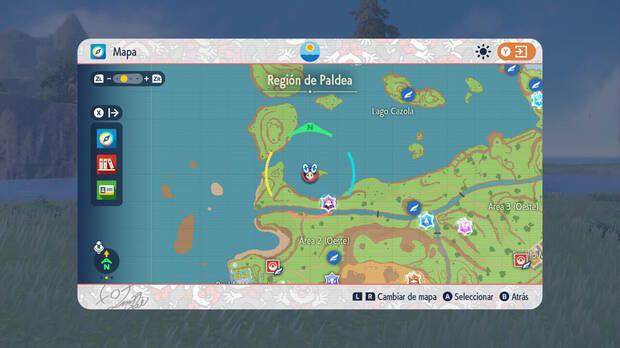 Pokémon Escarlata y Púrpura DLC 1 - Ubicación en el mapa de Enrica y Ricardo en Lago Cazola