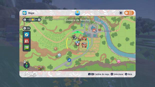 Pokémon Escarlata y Púrpura DLC 1 - Ubicación en el mapa de Enrica y Ricardo en Colina Manzanar