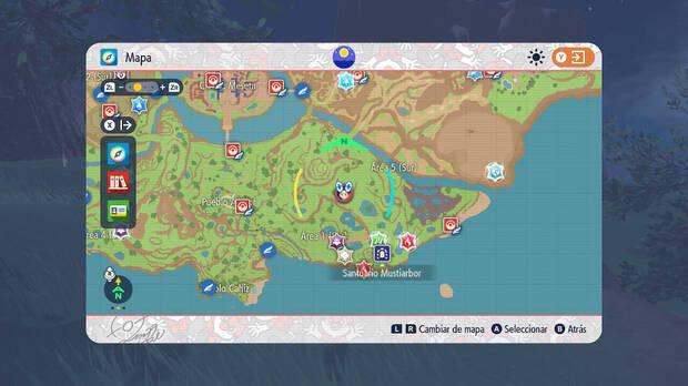 Pokémon Escarlata y Púrpura DLC 1 - Ubicación en el mapa de Enrica y Ricardo entre el Área 1 y Área 5 (Sur)