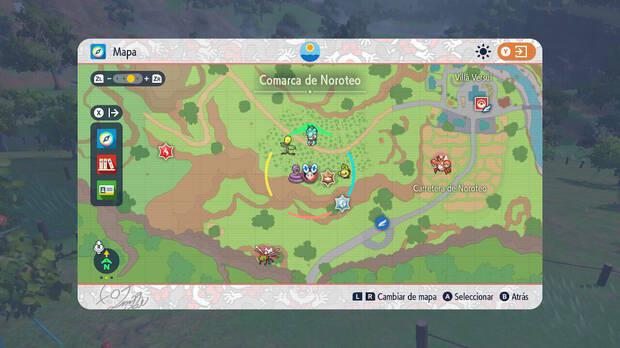 Pokémon Escarlata y Púrpura DLC 1 - Ubicación en el mapa de Enrica y Ricardo otra vez en Colina Manzanar