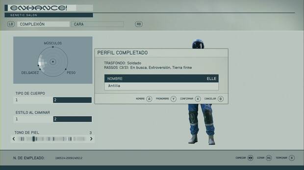 Starfield - Menú de modificación de aspecto del personaje