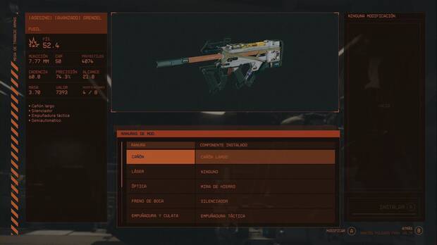 Starfield - Cómo mejorar armas y armaduras: menú de modificación de armas