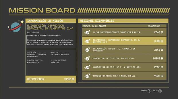 Starfield - Panel de misiones de cazarrecompensas en Cidonia (Marte)