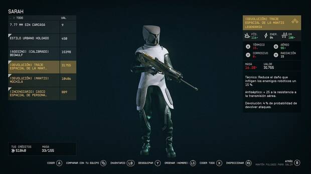 Starfield - Mejores armas y armaduras: equipo legendario único de la Mantis