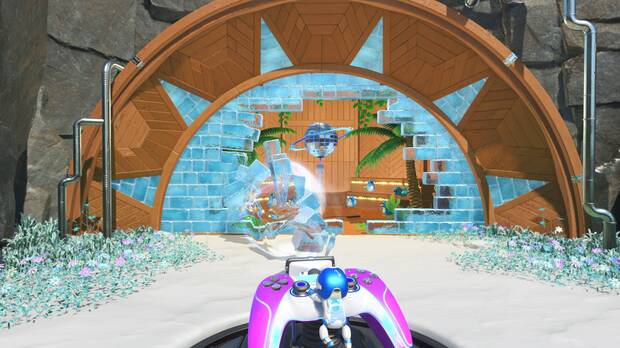 Astro Bot - Succionar el muro de ladrillos para encontrar la salida secreta de la fase Congelados nevados