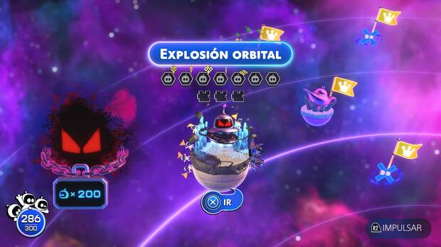 Astro Bot - Entrada del nivel Explosión orbital del Mundo 5 Cúmulo Emplumado