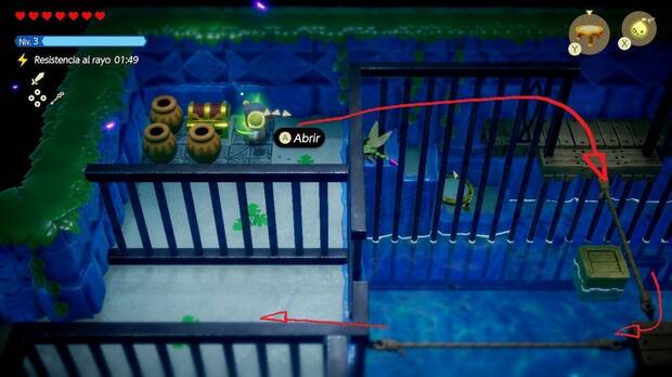 The Legend of Zelda: Echoes of Wisdom - Ruinas de Jabul - Cruzar las dos cuerdas en la sala inundada con barrotes