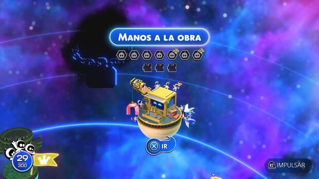 Astro Bot - Entrada del nivel Manos a la obra del Mundo 1 Nebulosa Gorila