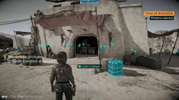 Star Wars Outlaws - La pistolera: edificio del almacén Hutt con el cuaderno de datos