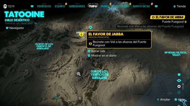 Star Wars Outlaws - El favor de Jabba: ubicación del Fuerte Fuegosol