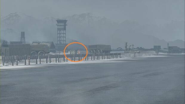 Metal Gear Solid Delta - Huida de Groznyj Grad, GA-KO #56 a la derecha del cartel 25 de la pista de aterrizaje