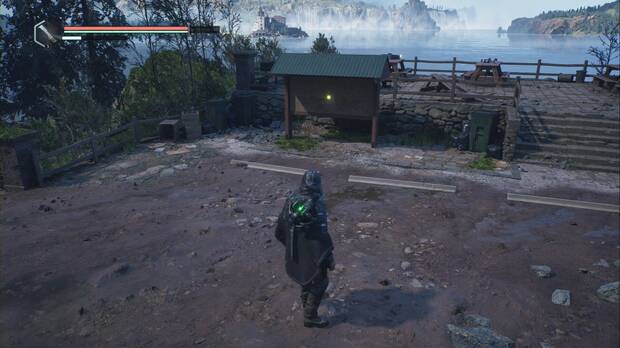 Hell is Us - Lago Cynon, ubicación de la nota que activa el misterio Llaves perdidas en el tablón de anuncios del sendero del lago