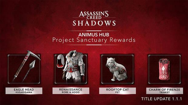 Recompensas del proyecto Santurario en Assassin's Creed Shadows
