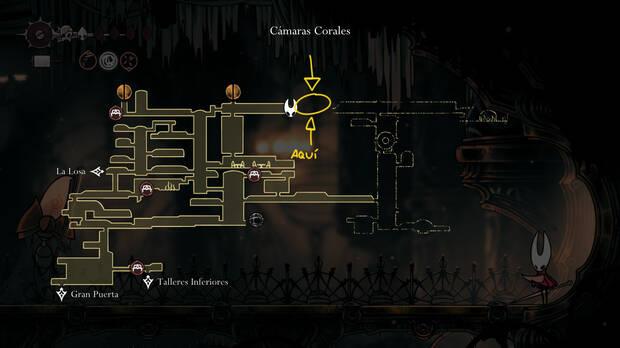 Hollow Knight Silksong - Localización en el mapa del jefe final Bailarines Mecánicos