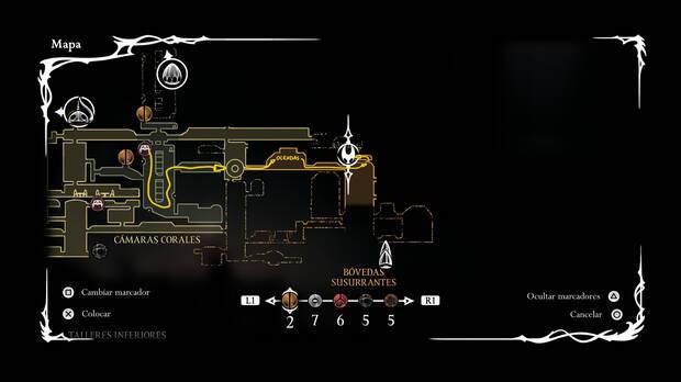 Hollow Knight Silksong - Ubicación del mapa de las Bóvedas Susurrantes