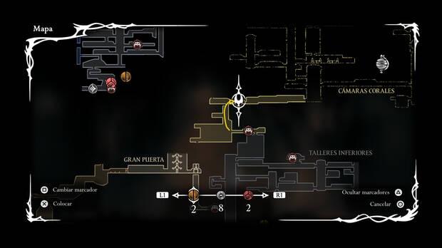 Hollow Knight Silksong - Ubicación del mapa de las Cámaras Corales