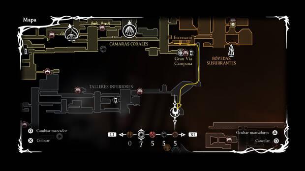 Hollow Knight Silksong - Ubicación en el mapa del fragmento de carrete 11