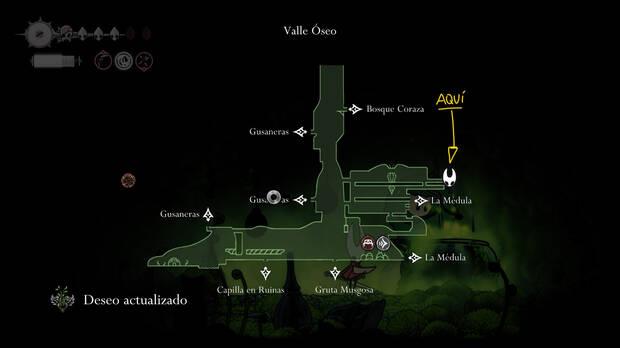 Hollow Knight Silksong - Localización en el mapa de guiso de bayas musgosas de la misión Gran sabor de Telalejana