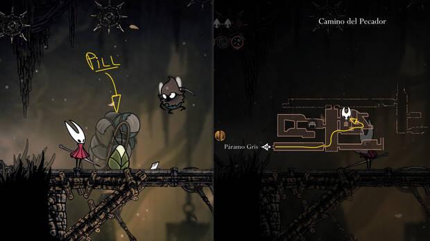 Hollow Knight Silksong - Localización del mensajero Pill en el mapa de la misión Mi hermano desaparecido
