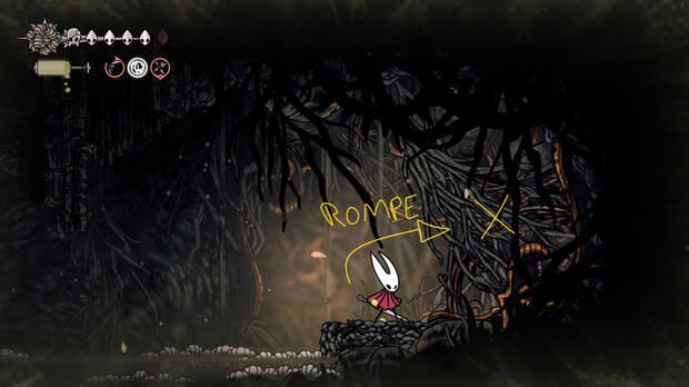 Hollow Knight Silksong - Raíces debajo del banco estropeado del Camino del Pecador