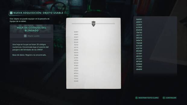 Hell is Us - La Torre de Arcas, hoja de cdigos de la OMSIF con el nmero 14 marcado