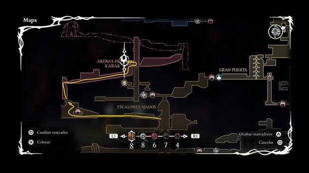 Hollow Knight Silksong - Ubicación del mapa de Arenas de Karak