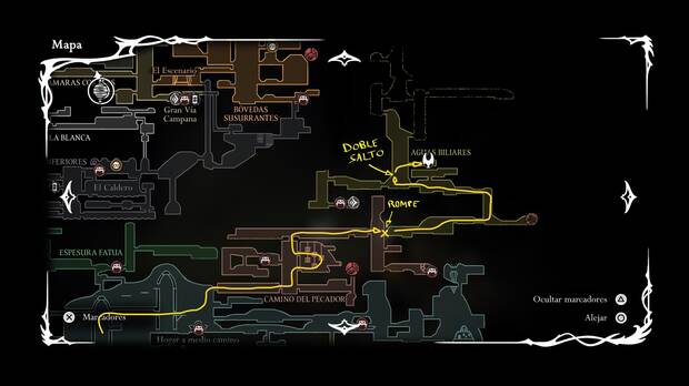 Hollow Knight Silksong - Ubicación del mapa de las Aguas Biliares