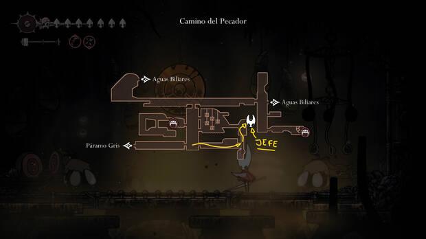 Hollow Knight Silksong - Localización en el mapa del jefe final Lugoli, chef caída en desgracia