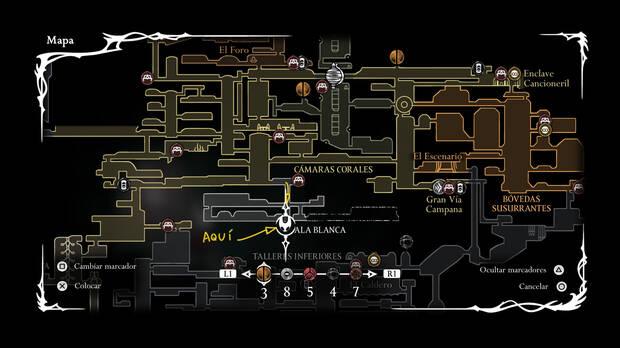 Hollow Knight Silksong - Ubicación en el mapa del fragmento de carrete 13