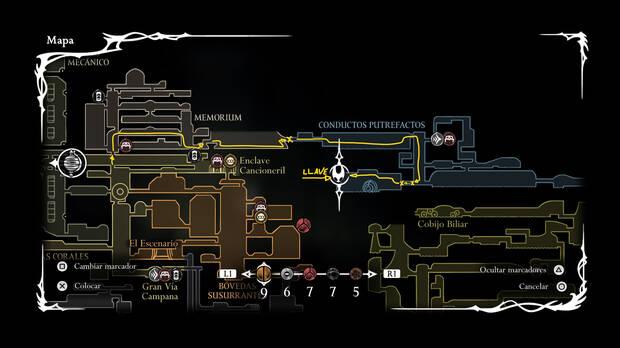 Hollow Knight Silksong - Localización en el mapa donde está la llave del Apóstata de la Losa